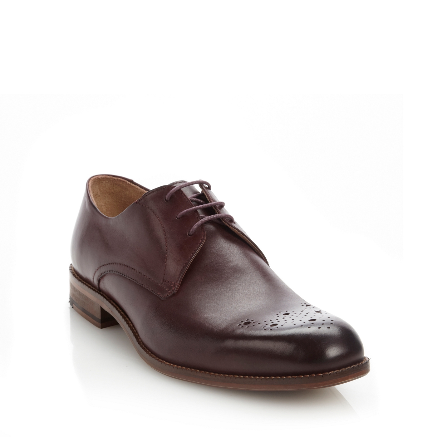 Ben Sherman Plum leather lace up smart shoes with perforated design