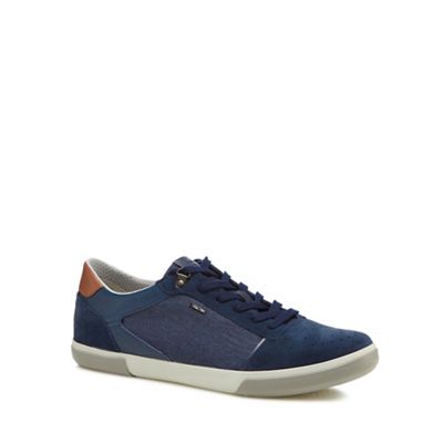 Geox - Navy 'Box' denim panel lace-up trainers