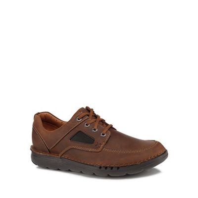 Clarks - Dark tan leather 'Un Nature Time' trainers