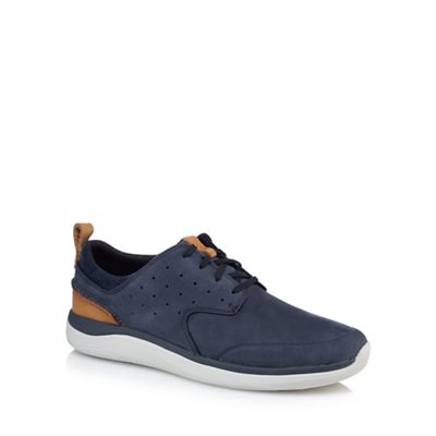 Clarks - Navy leather 'Garratt' lace up trainers