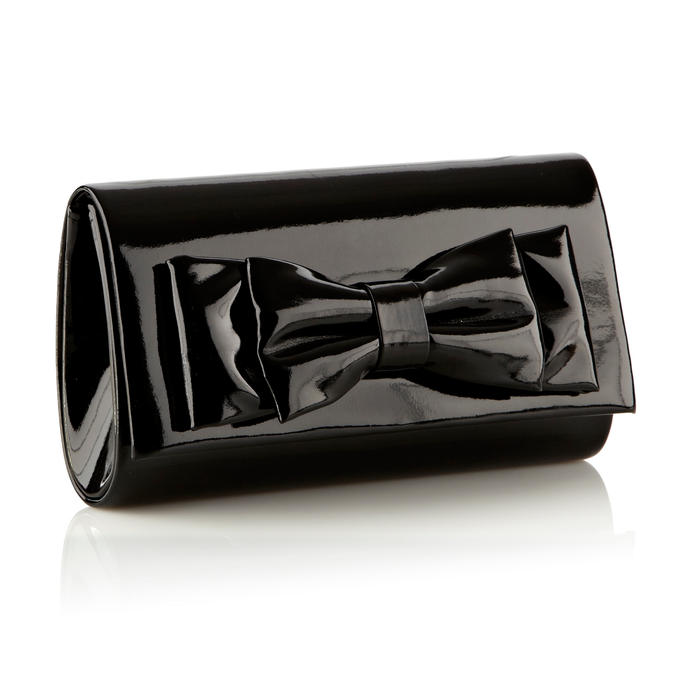 Debut Black patent bow clutch bag