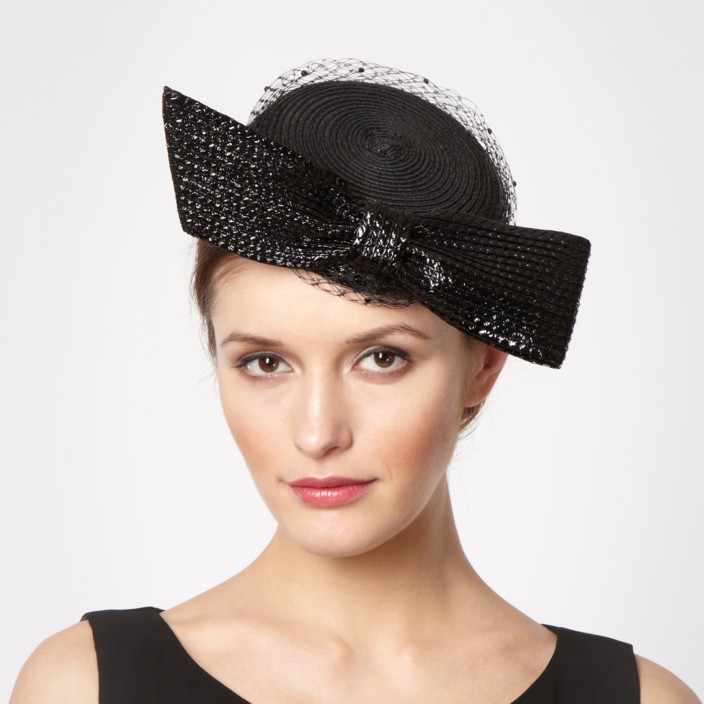 Top Hat by Stephen Jones Designer black bow gem veil headband