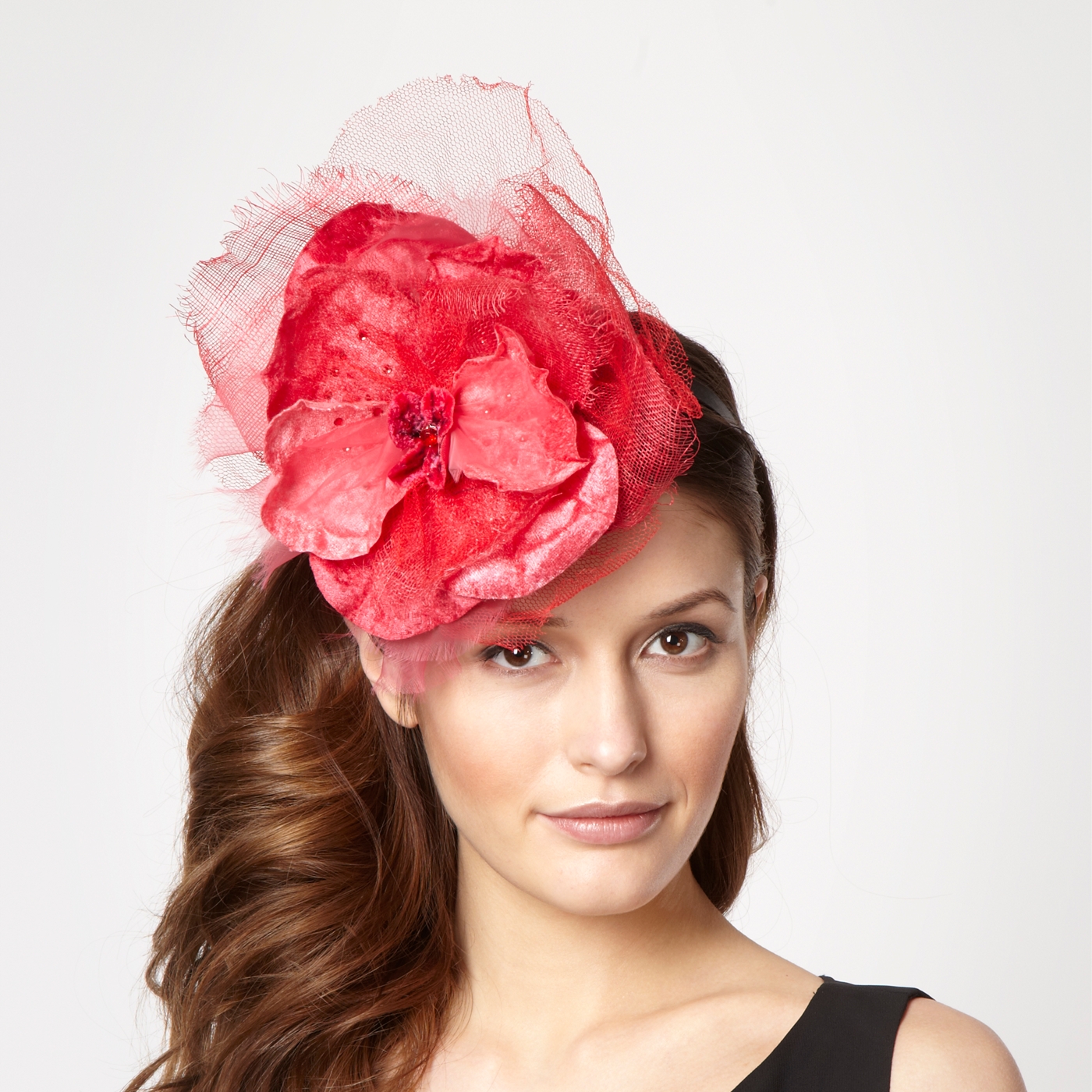 Top Hat by Stephen Jones Designer red pansy top headband