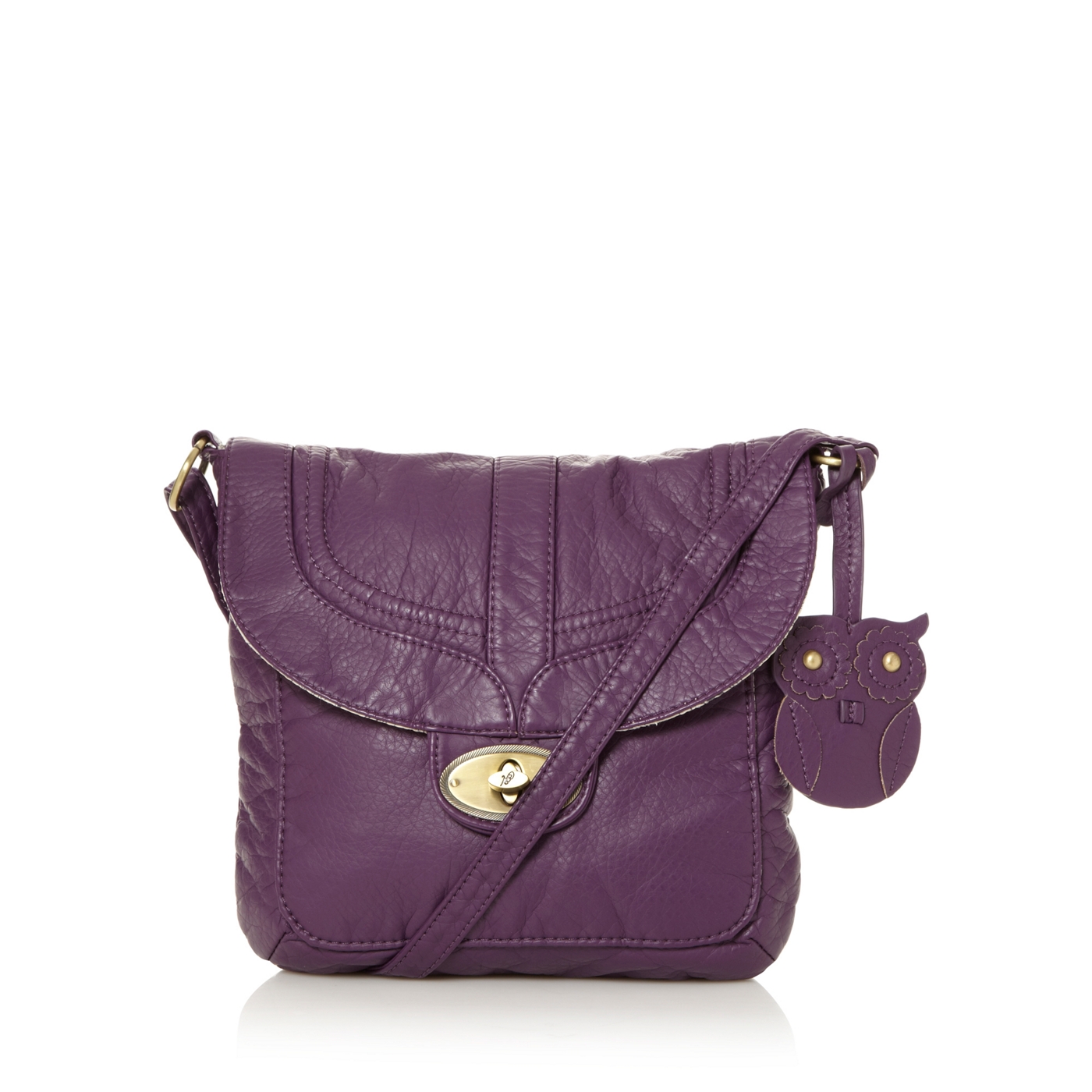 Mantaray Purple owl charm cross body bag