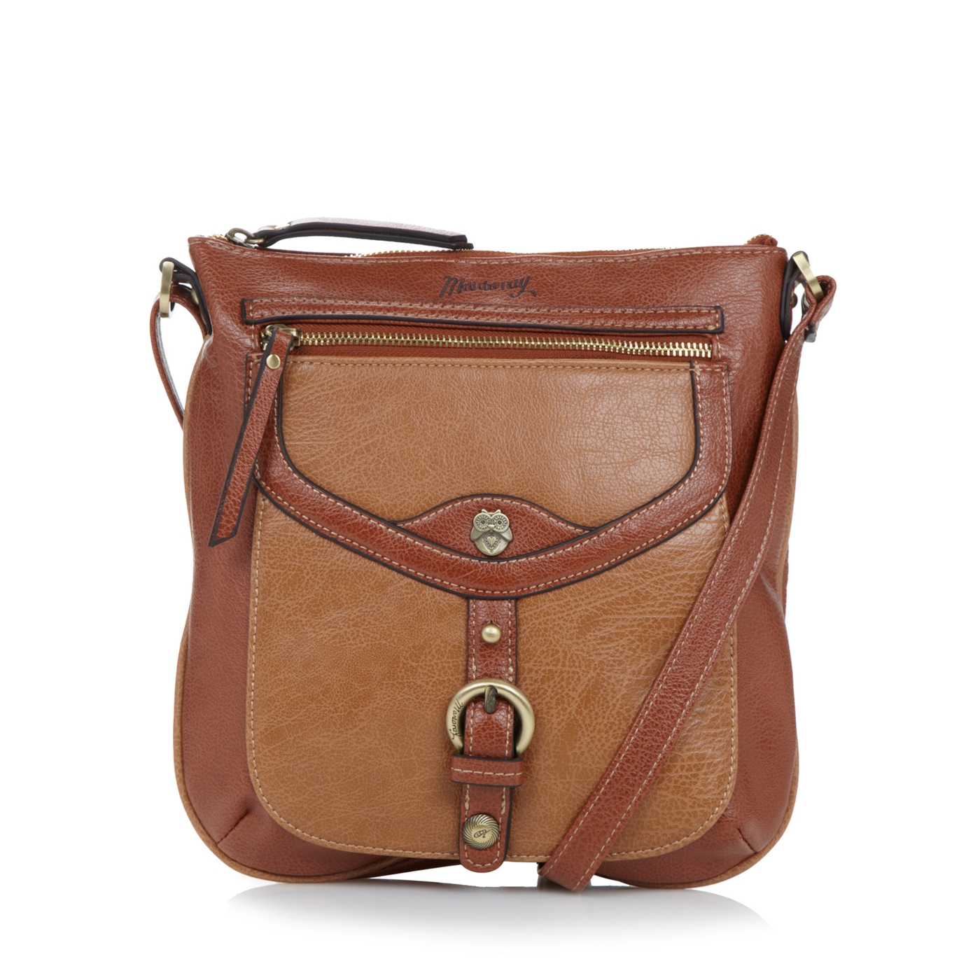 Mantaray Tan owl trim cross body bag