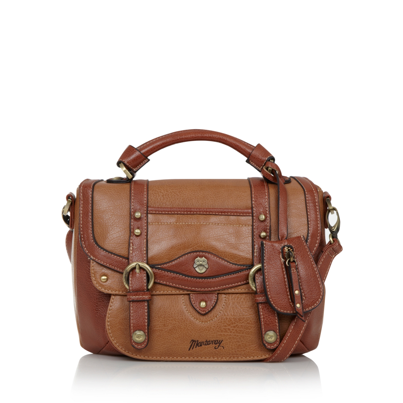 Mantaray Tan owl trim satchel