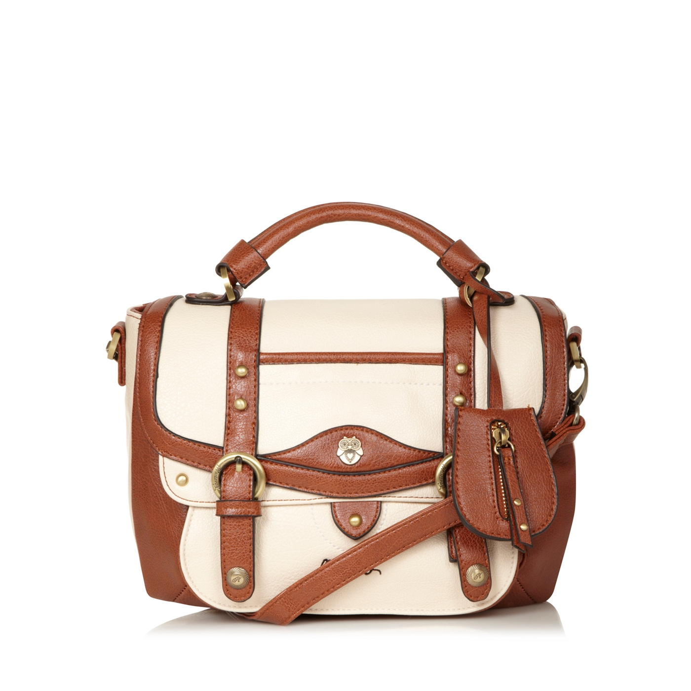 Mantaray Cream colour block owl satchel bag