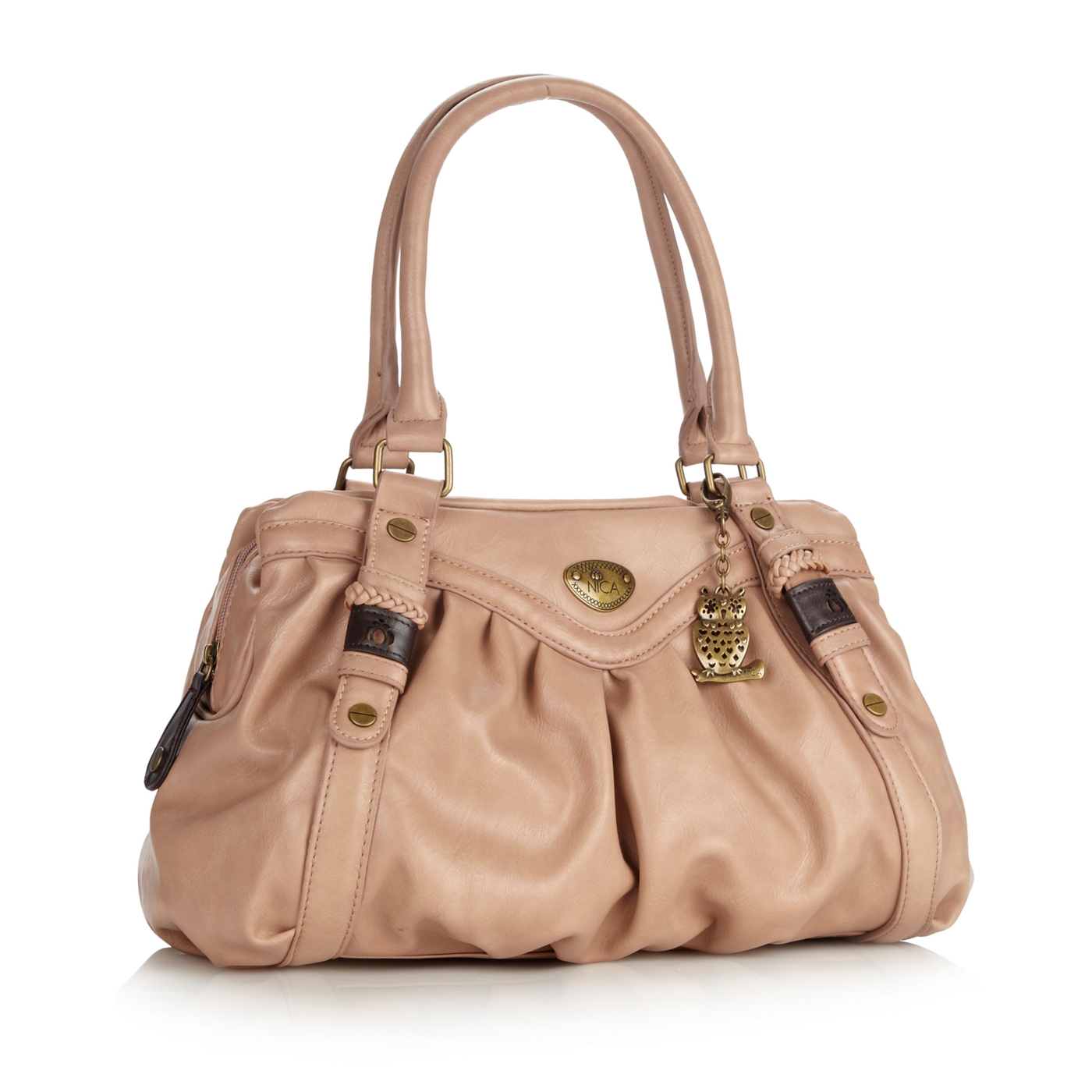 Nica Taupe ruched faux leather shoulder bag