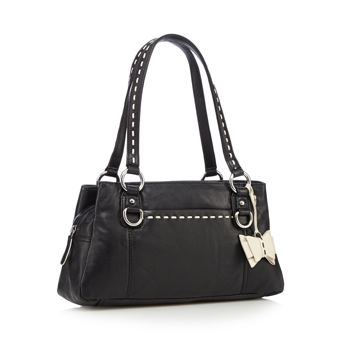 The Collection Black flower stitch three section bag