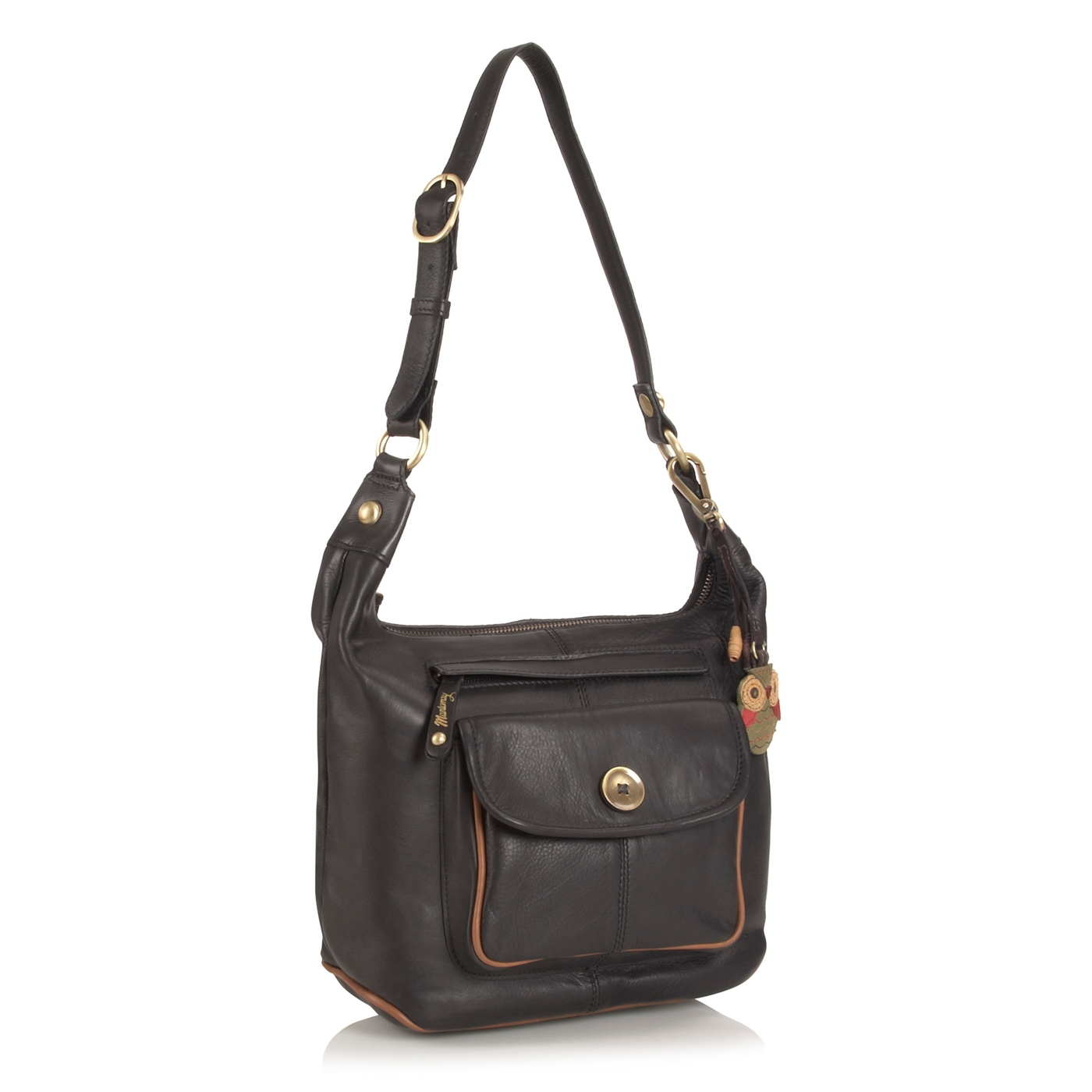 Mantaray Black leather button shoulder bag