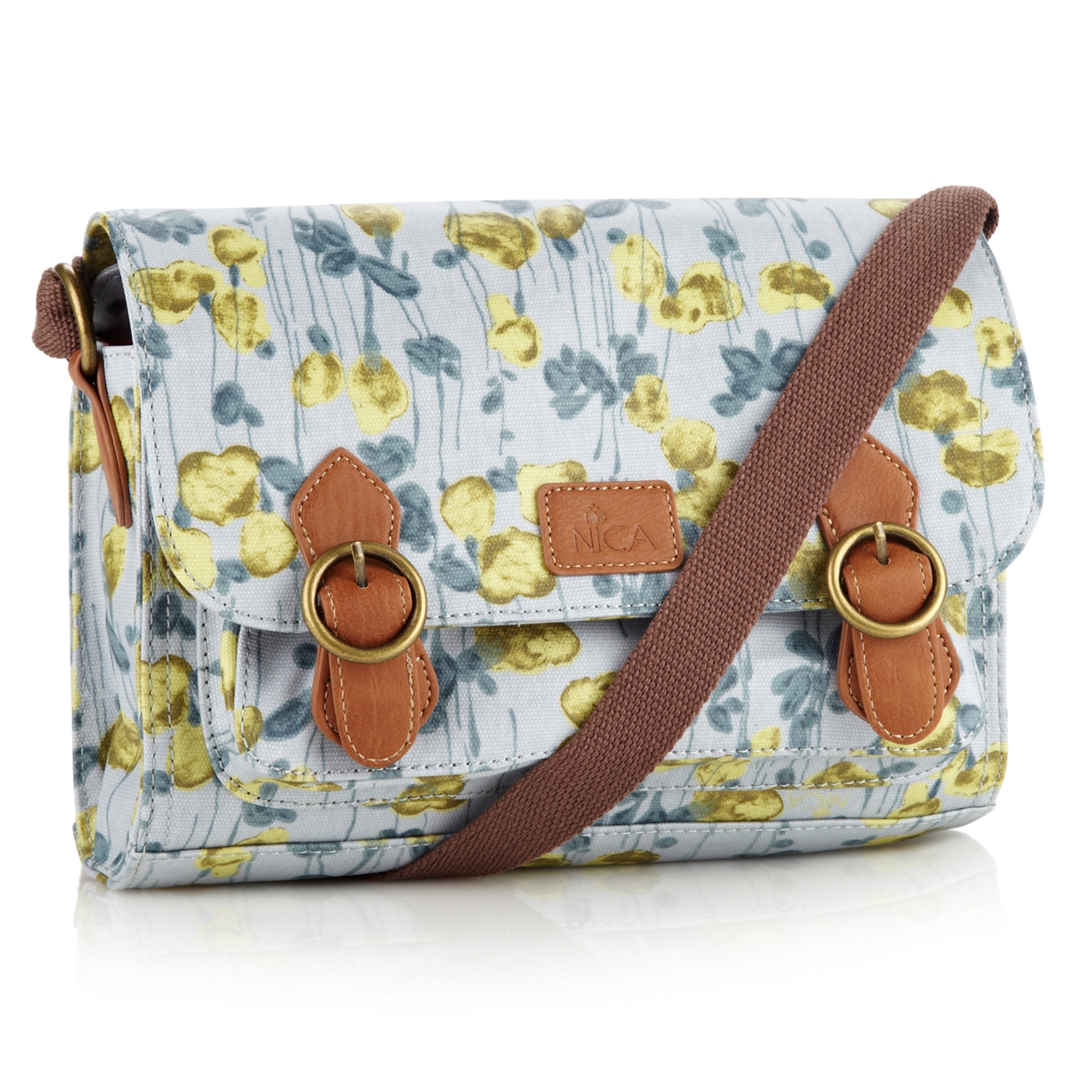 Nica Blue canvas tulip printed satchel