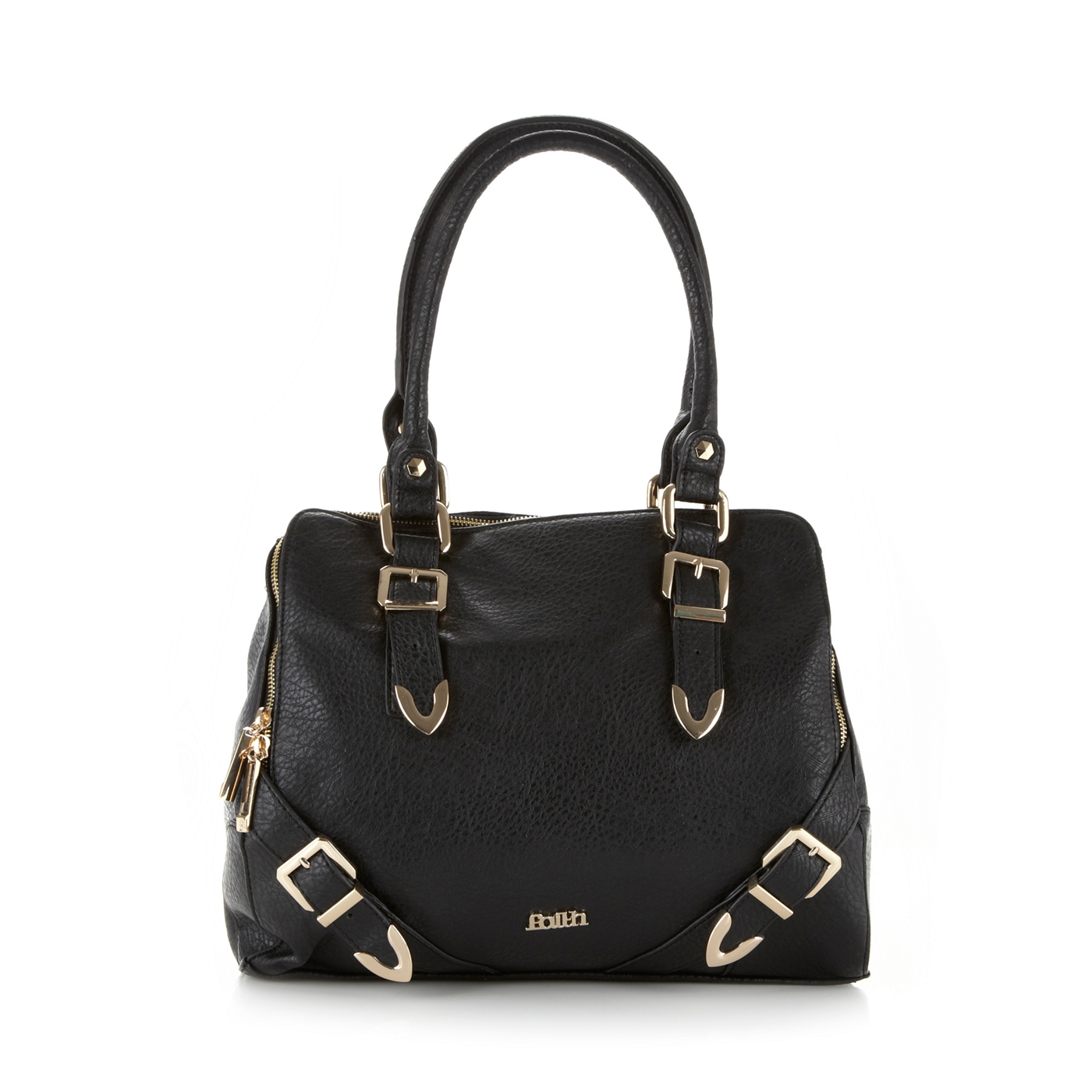 Faith Black buckled corner shoulder bag