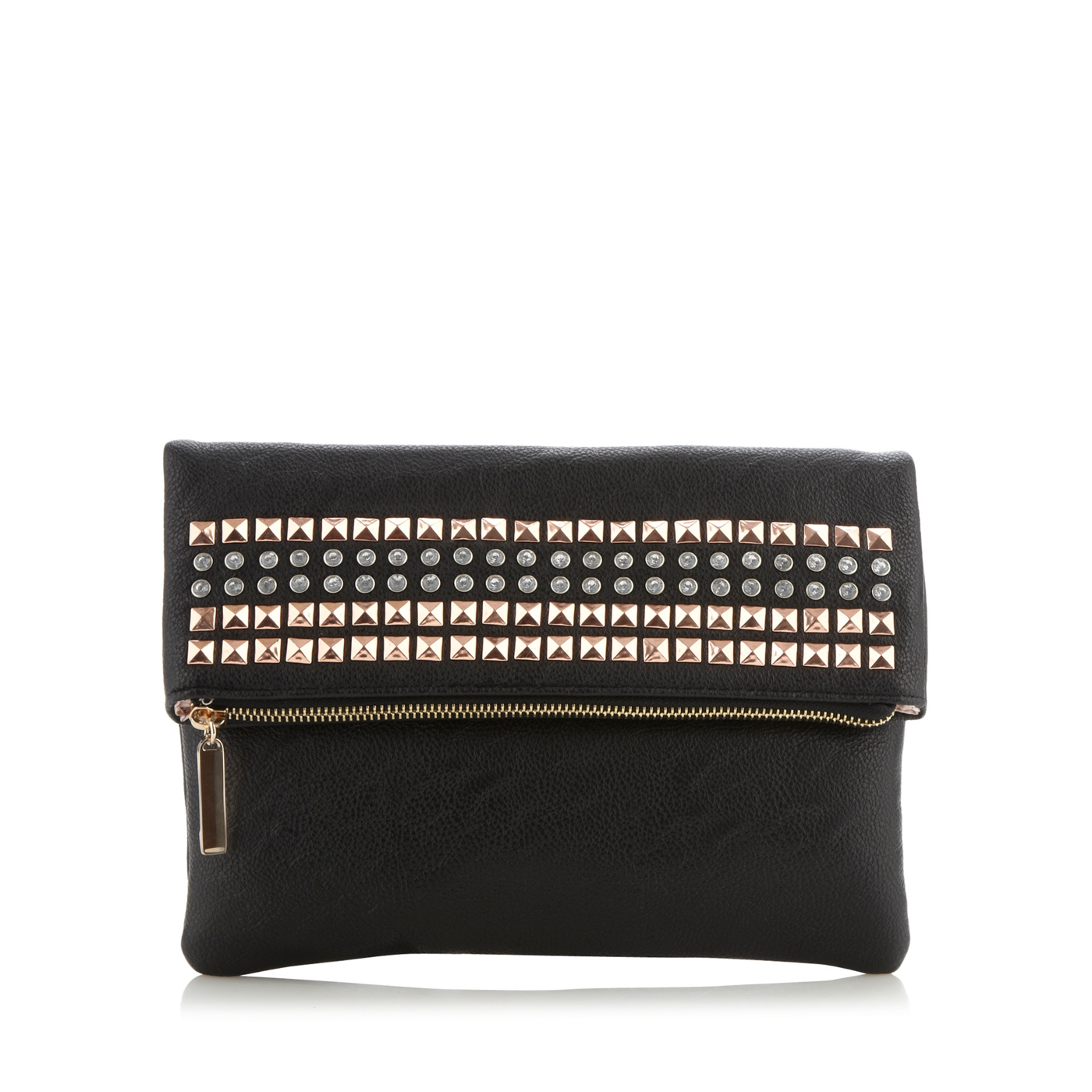 Faith Black studded fold over clutch