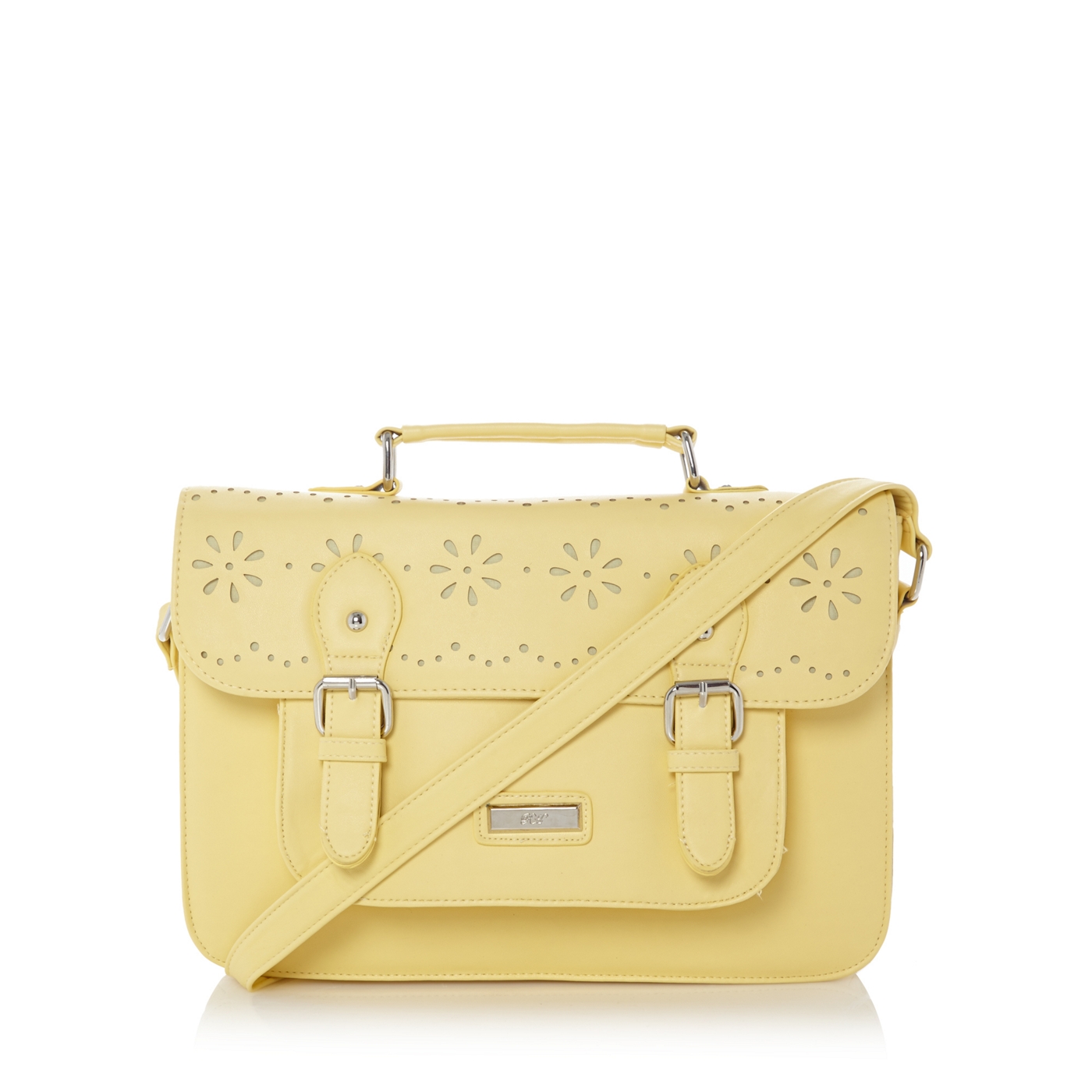 Red Herring Pale yellow cut out satchel bag