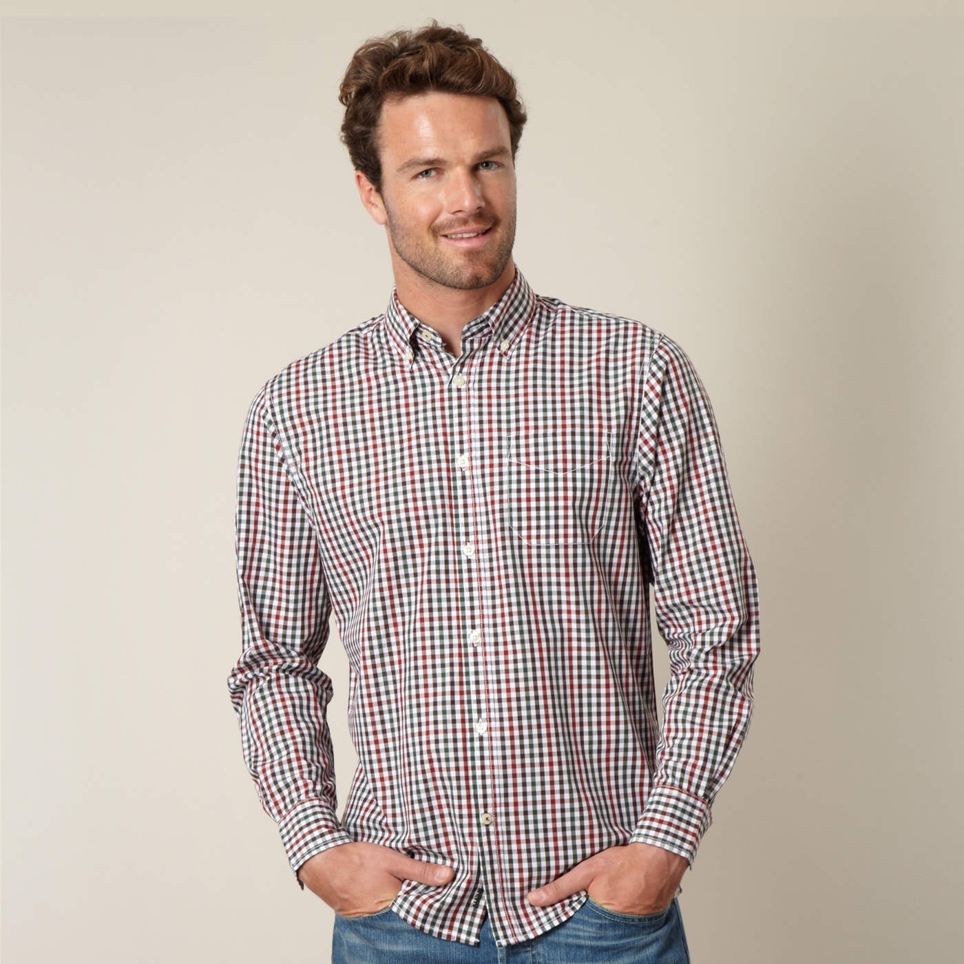 Maine New England Big and tall green graduating gingham check shirt