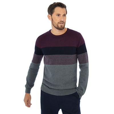 Maine New England - Maroon yoke stripe crew neck jumper