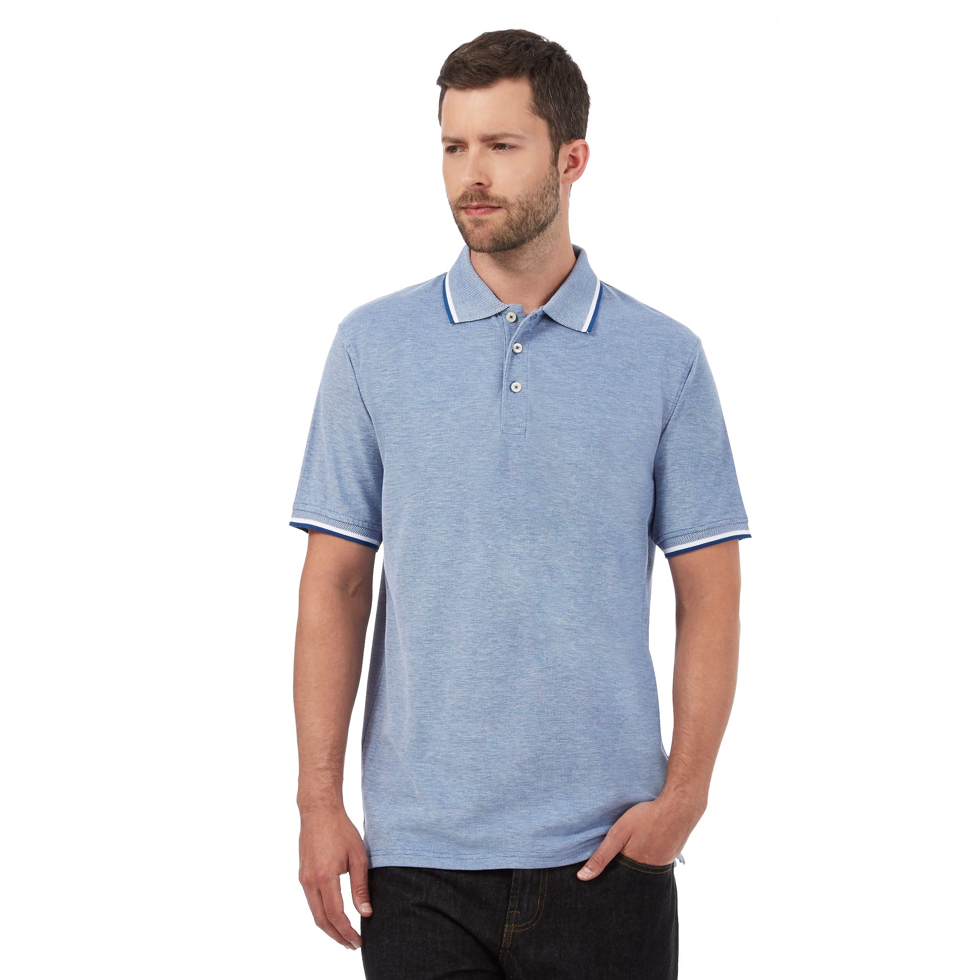 Maine New England Mens Big And Tall Blue Textured Polo Shirt From ...