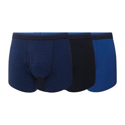 The Collection - Big and tall pack of three navy and blue plain and striped keyhole trunks