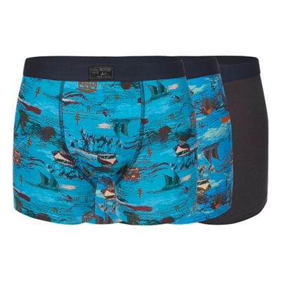 Mantaray - Big and tall pack of three blue lighthouse print hipster trunks