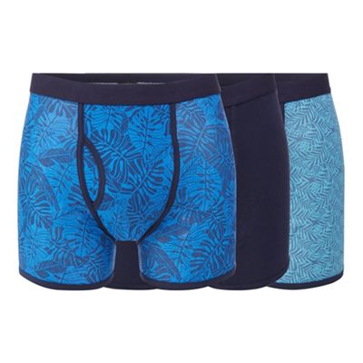 Mantaray - Pack of three blue and navy plain and leaf print keyhole trunks