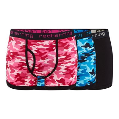 Red Herring - 3 pack assorted plain and camo print keyhole trunks