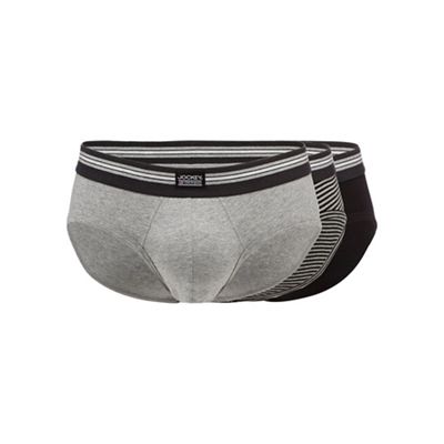 Jockey - Pack of three grey and black plain and striped slips