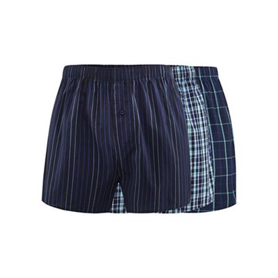 The Collection - Pack of three navy checked and striped woven boxer shorts