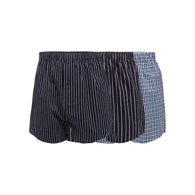 The Collection - Pack of three navy striped and checked woven boxers
