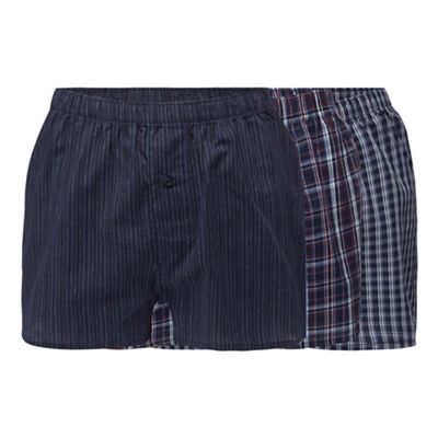 The Collection - Pack of three navy striped and checked woven boxer shorts