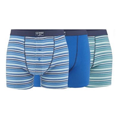 Mantaray - Big and tall pack of three blue plain and striped button boxers