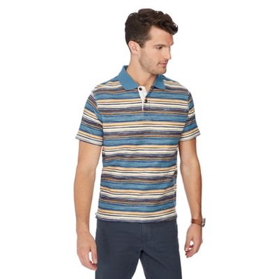 Mantaray - Blue loopback stripe cotton polo shirt
