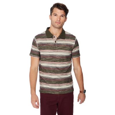 Mantaray - Dark green loopback stripe cotton polo shirt