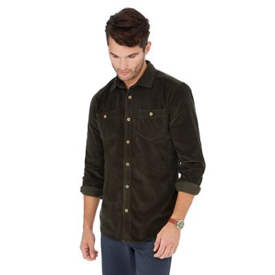 Mantaray - Dark green corduroy long sleeve regular fit shirt