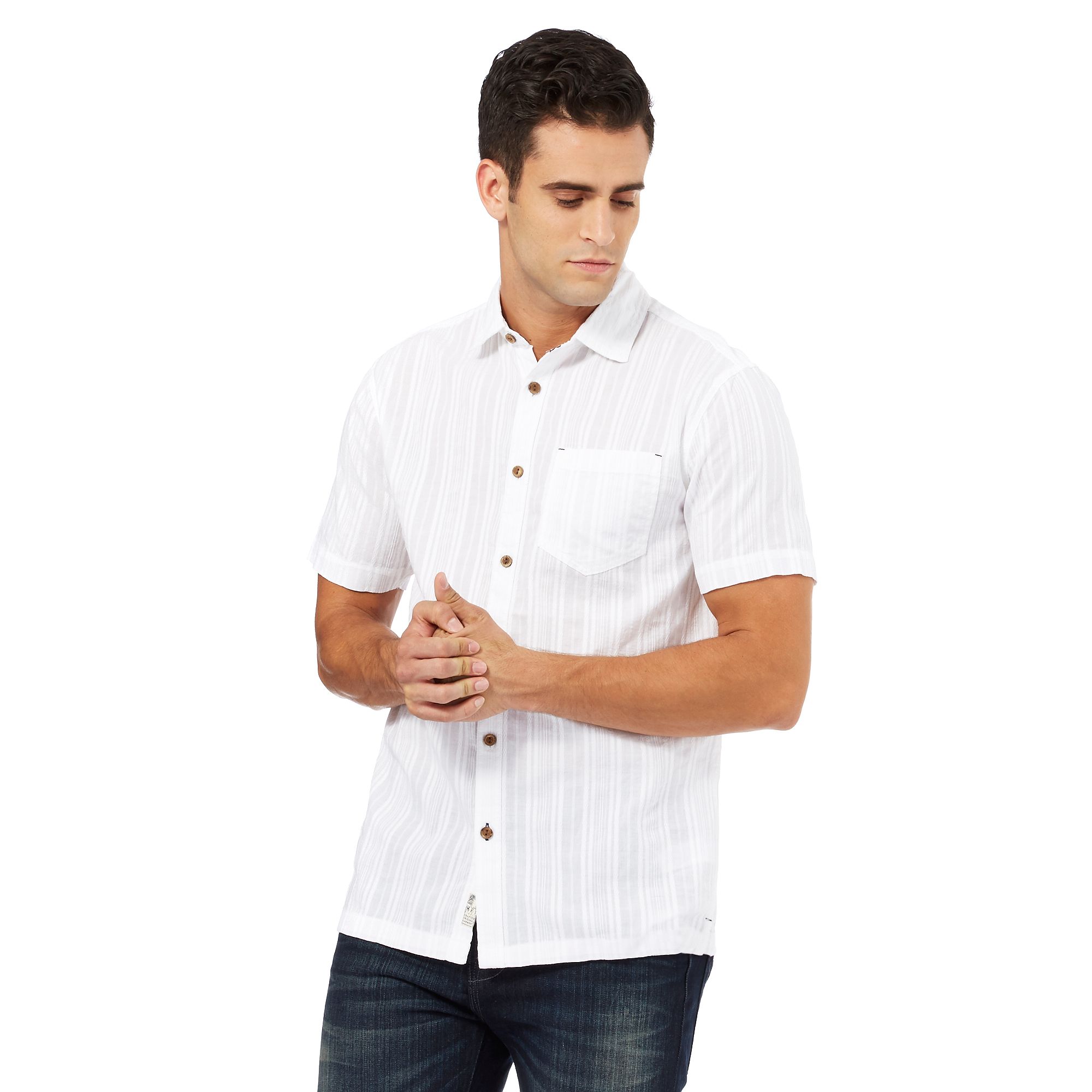 Mantaray Mens Big And Tall White Textured Short Sleeve Shirt From ...