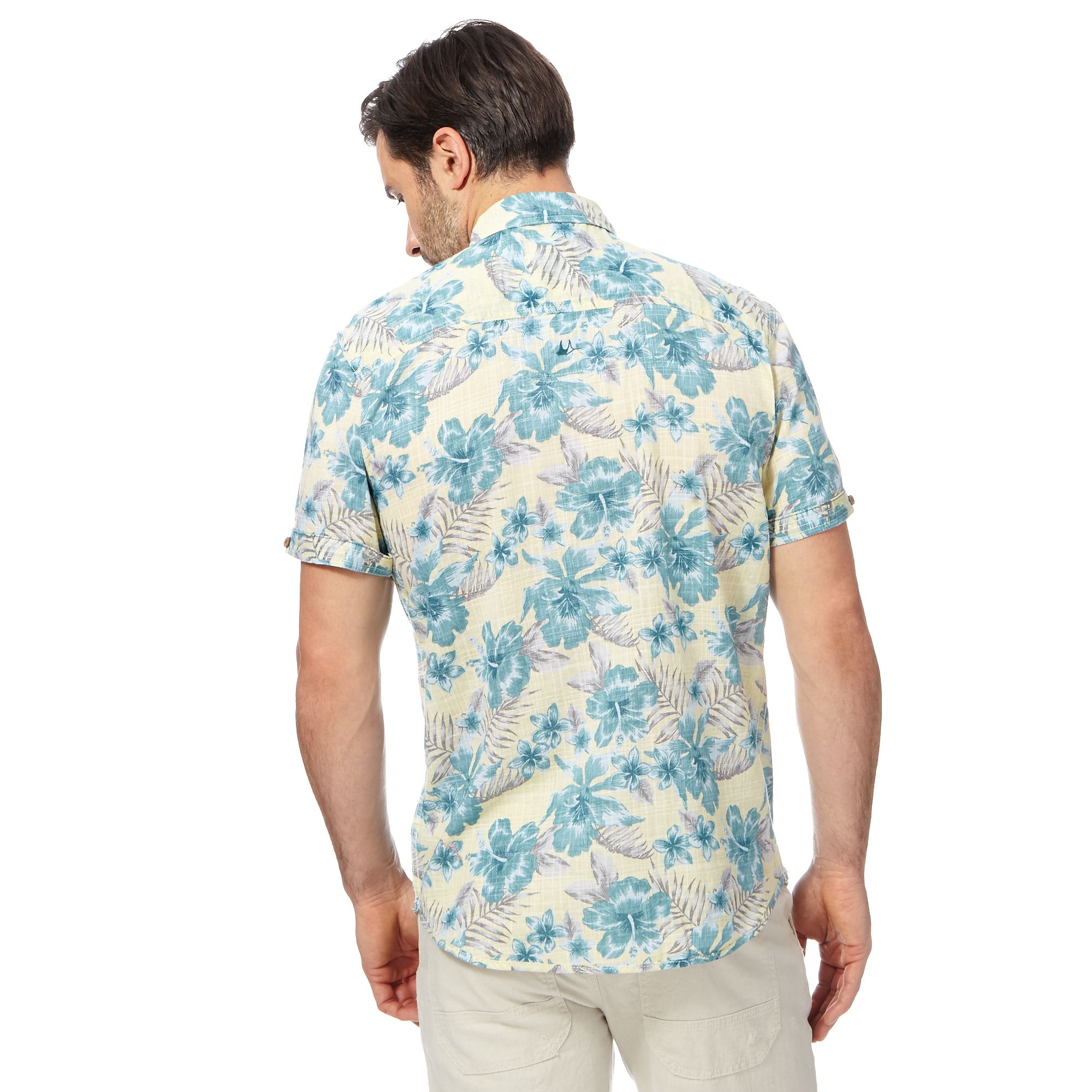 Mantaray Mens Yellow Textured Tropical Flower Short Sleeved Shirt From ...