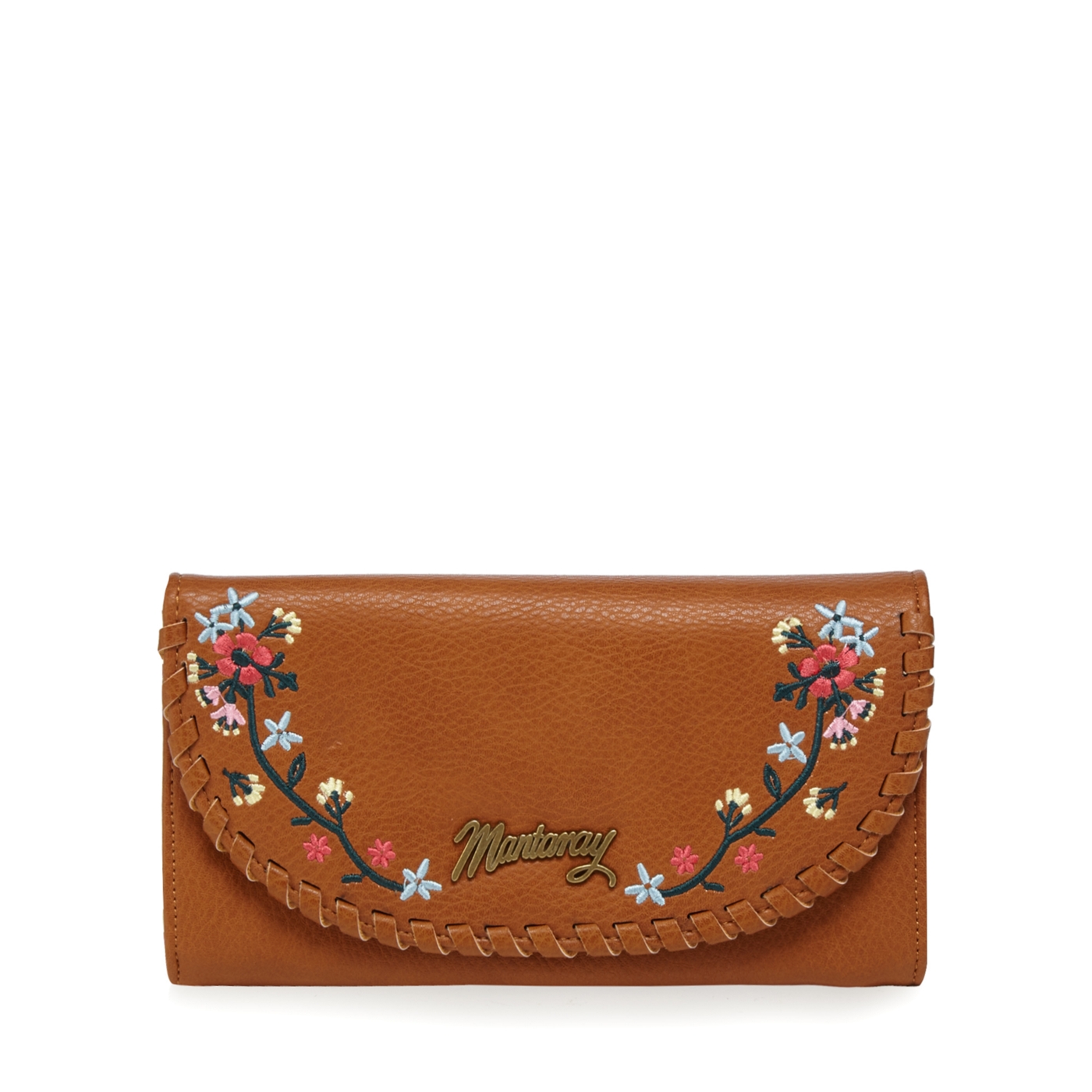 Mantaray Tan sheep embroidered floral purse