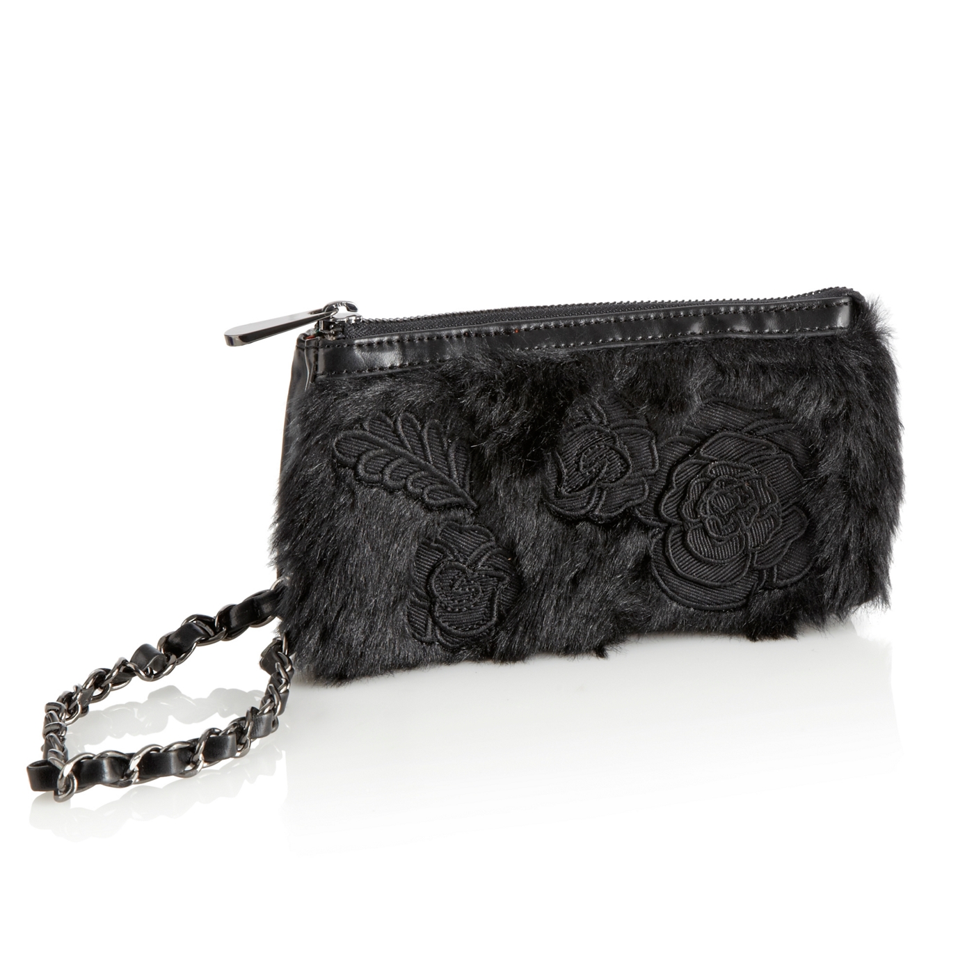 Sacha Black appliqued faux fur purse