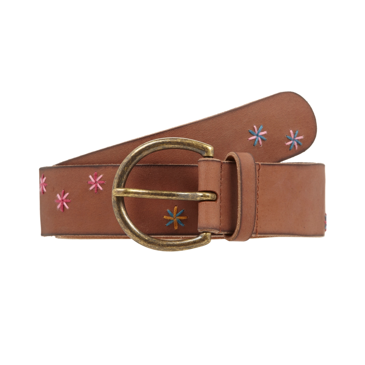 Mantaray Dark tan leather star embroidered belt