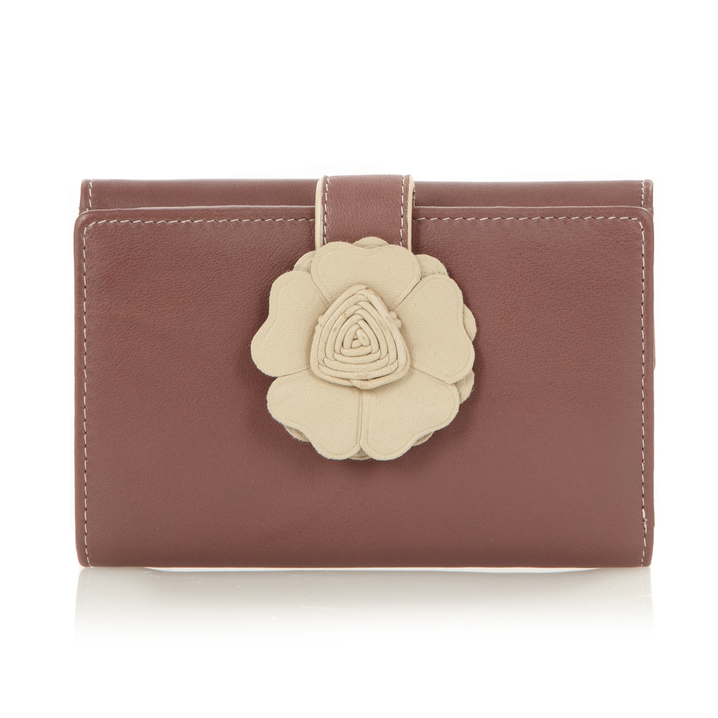 The Collection Dark pink leather flower tab purse