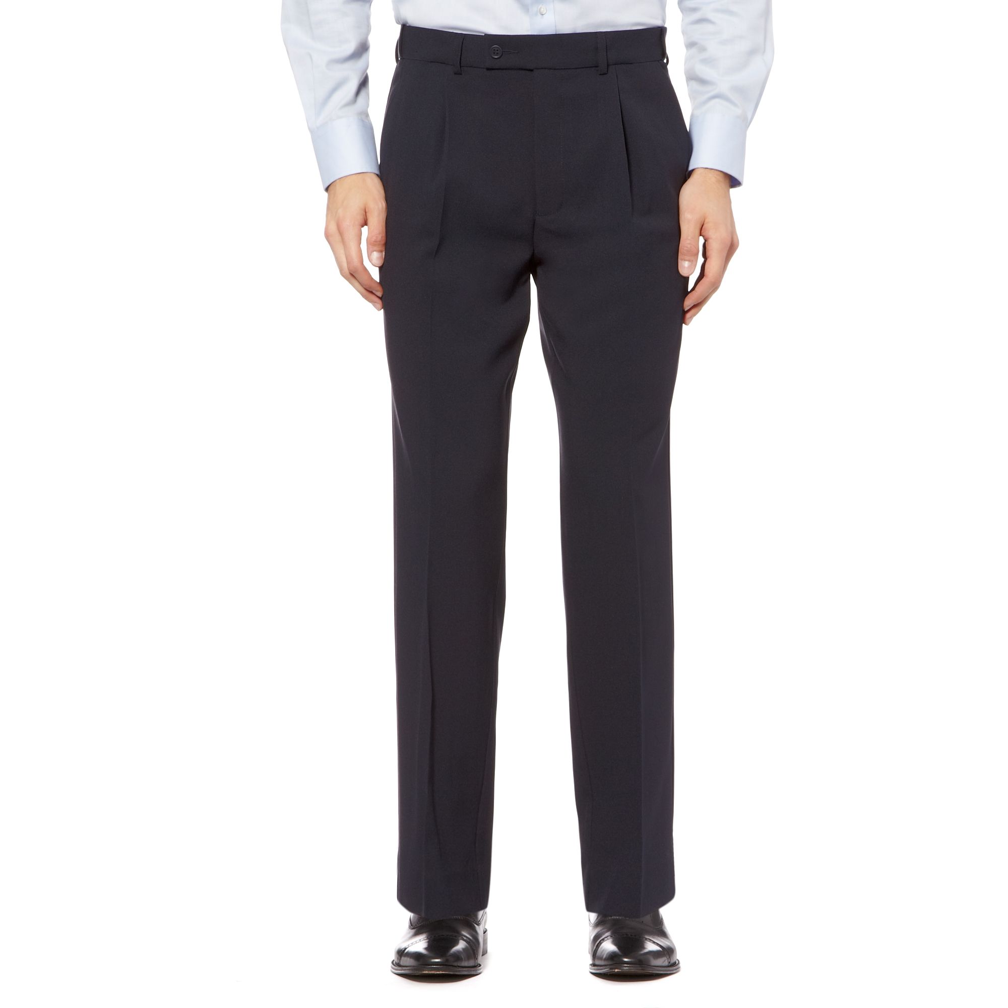 Thomas Nash Mens Navy Pleat Front Flexible Waist Trousers From ...