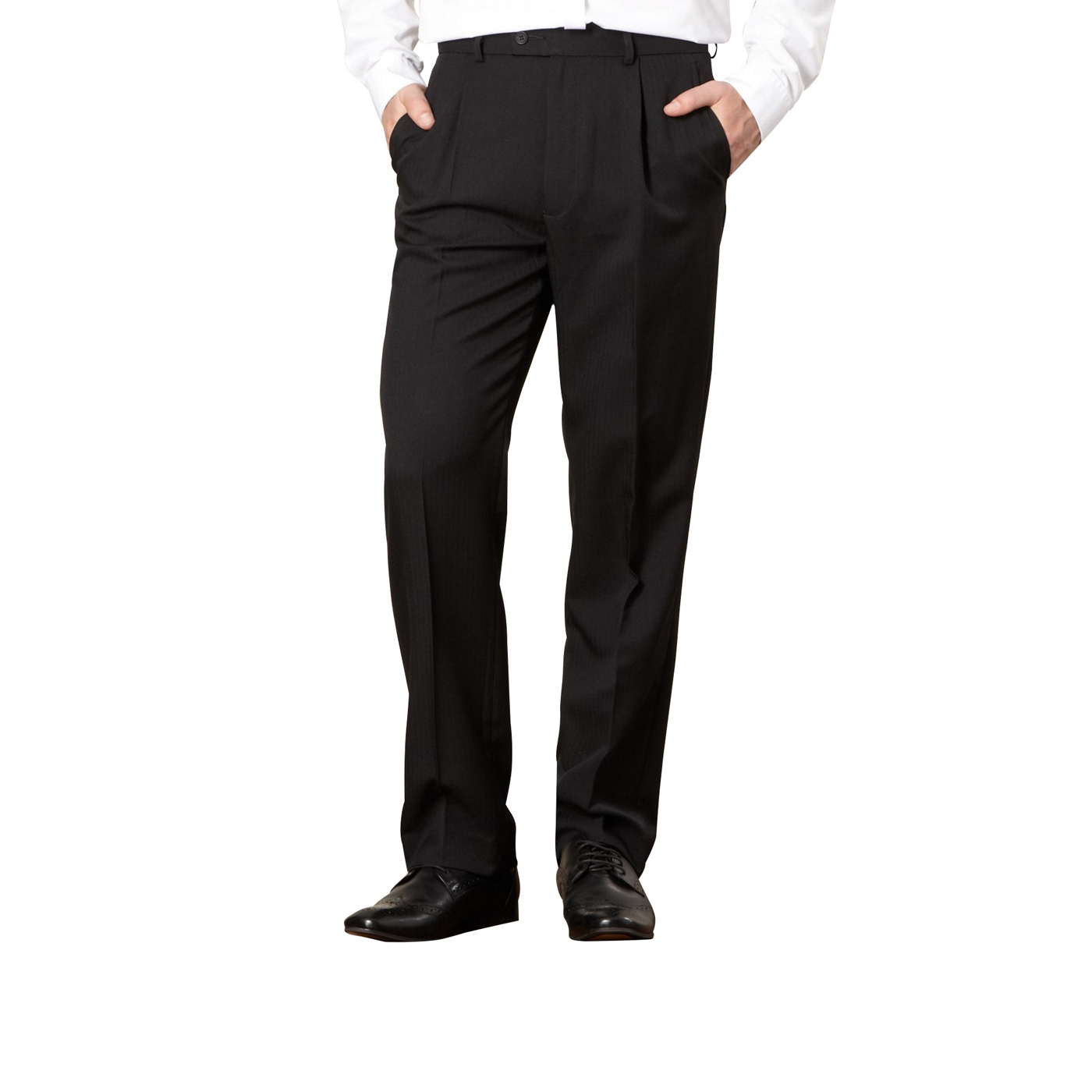 Thomas Nash Black herringbone single pleat formal trousers