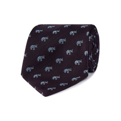 Osborne - Purple embroidered elephants silk tie