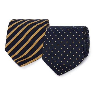 The Collection - Pack of two navy rib striped and spotted ties