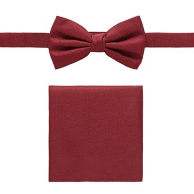 Black Tie - Dark red bow tie and pocket set
