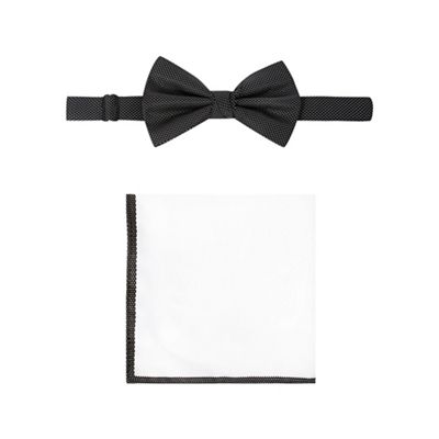 Black Tie - Black micro dot bow tie, pocket square and cufflink set