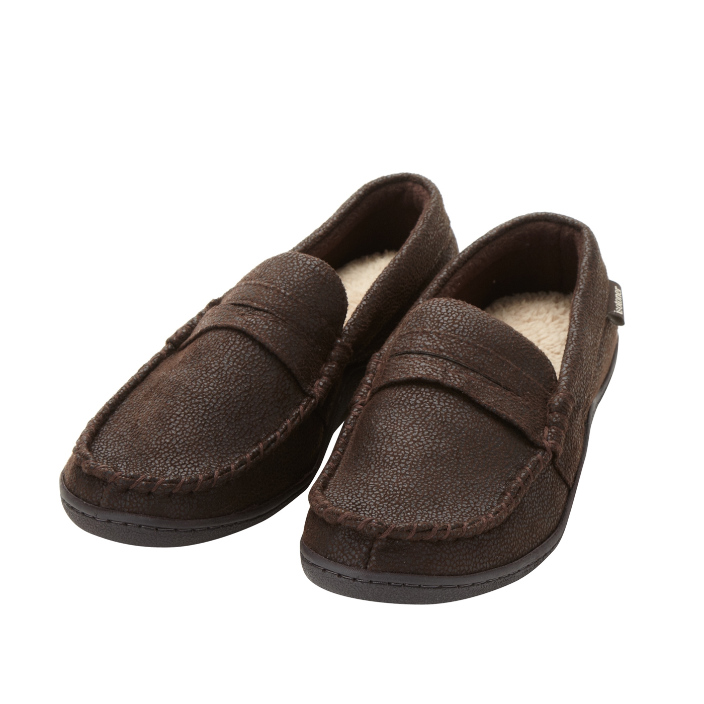 Isotoner Dark brown fleece lined moccasin slippers