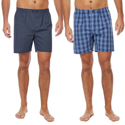 Maine New England - Big and tall blue checked and navy diamond print pyjama shorts