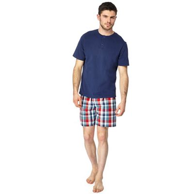 Maine New England - Big and tall navy grandad top and checked shorts pyjama set