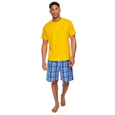 Mantaray - Big and tall dark yellow t-shirt and checked shorts pyjama set