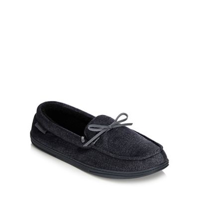 Totes - Dark grey herringbone moccasin slippers